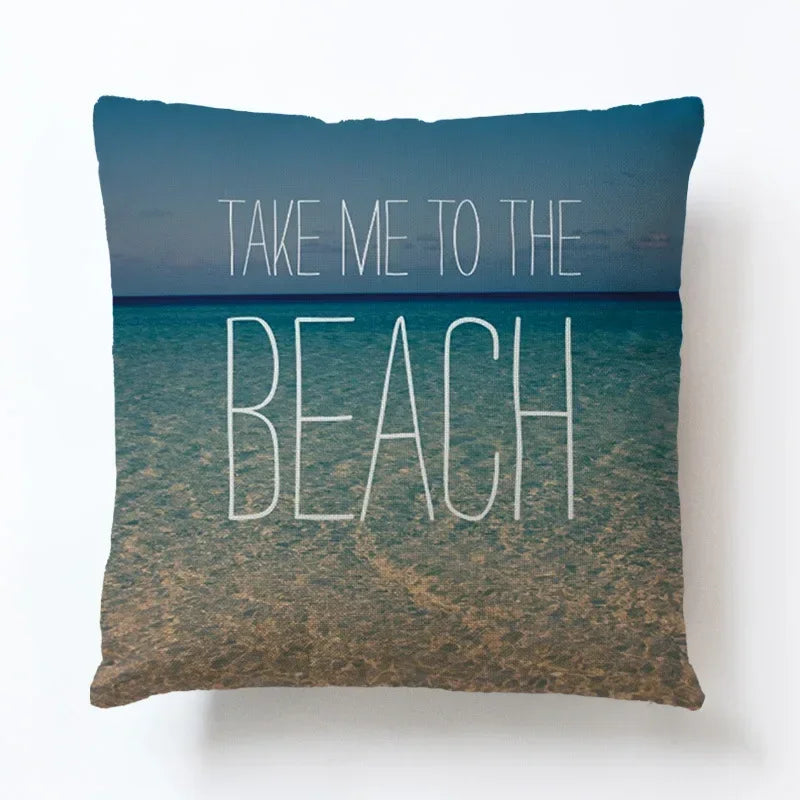 Summer Beach Alphabet Linen Pillowcase by Axyaa - Decorative Throw Pillow Cover