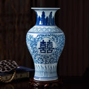 Axyaa 34cm Blue and White Porcelain Vase Antique Chinese Style Flower Arrangement