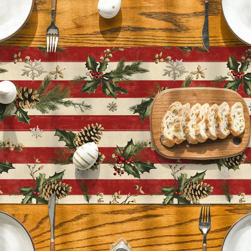 Axyaa Christmas Stripes Table Runner: Indoor Outdoor Dining Decor, Washable Long Cloth