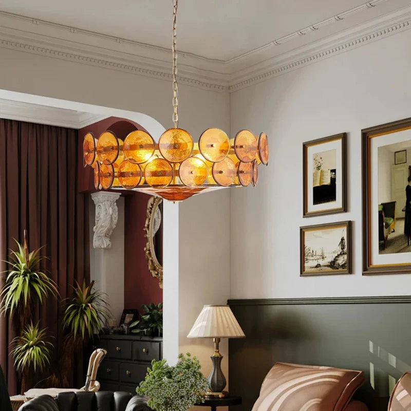 Axyaa Retro Glass Chandelier, Designer Colored Glass Pendant Light for Living Room
