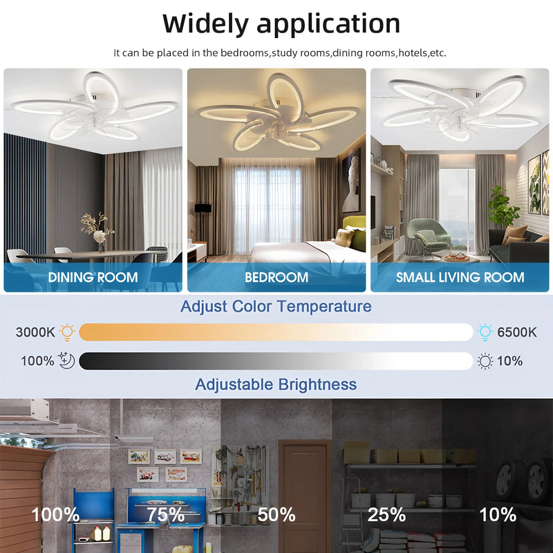 Axyaa 6-Speed Silent Ceiling Fan & Light Chandelier, Dimmable LED for Home Decor