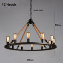 Axyaa Hemp Rope Chandelier: American Country Style Antique Black Wrought Iron Lighting