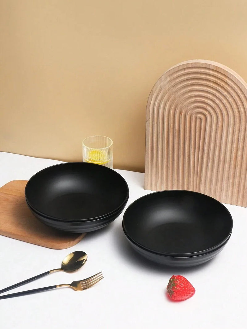 Axyaa Black Plastic Large Bowl - Reusable Salad/Cereal Bowl, Microwave & Dishwasher Safe