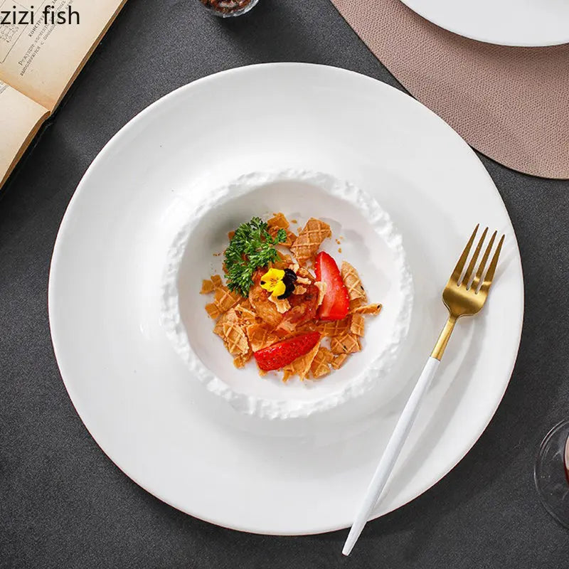 Axya Irregular Ceramic Dinner Plate Soup Pasta Snack Dessert Solid Color Tableware
