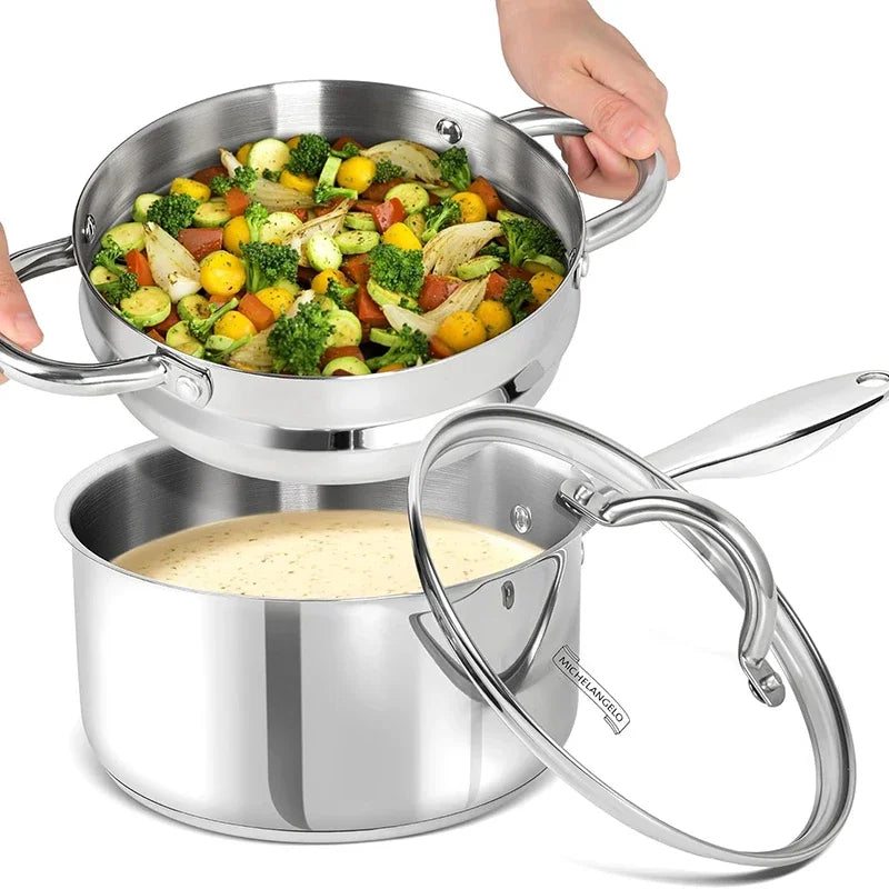 Axyaa Stainless Steel Soup Pot with Steamer Set - Stovetop Compatible