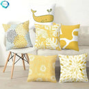 Yellow Floral Leaves Pattern Cushion Cover for Modern Living Room by Axyaa