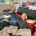 Retro Flower Lace Duvet Set + Sheet Washed Polyester Bedding for Girl Adult, All Season Home Bedclothes