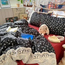 Retro Flower Lace Duvet Set + Sheet Washed Polyester Bedding for Girl Adult, All Season Home Bedclothes