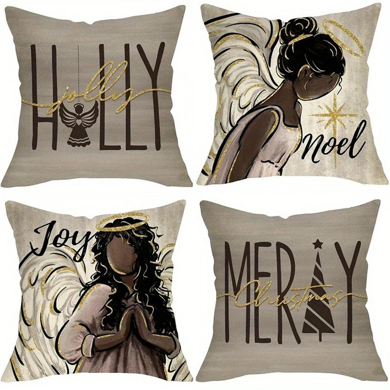 Axyaa African American Angel Christmas Decoration Pillowcase