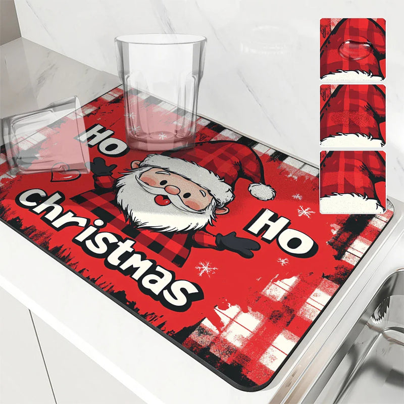 Axyaa Christmas Dwarf Kitchen Draining Mat: Absorbent, Anti-slip, Quick-Dry Drain Pad