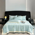 Axyaa Silk Summer Quilt Embroidered Bedspread Blanket Luxe Comforter for Bed