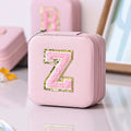 Axyaa Sequin Letter Jewelry Box with Mirror - Cute Portable Organizer Gift