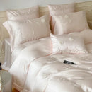 Axyaa French Style Flower Embroidered 100% Lyocell Bedding Set Pink