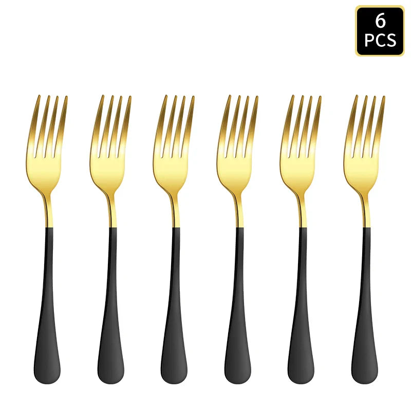 Axyaa 24-Piece Gold & Black Stainless Steel Cutlery Set