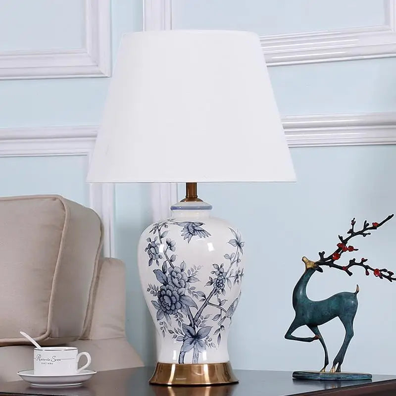 Axyaa Blue & White Porcelain Table Lamp for Home Decor - Classic Retro Style