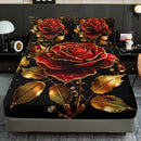 Axyaa Golden Rose Floral Bedding Set: Breathable, All-Season, Deep Pocket, Machine Washable