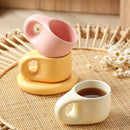 Axyaa Nordic Style Ceramic Chubby Mug Set with Oval Plate - 400ml