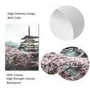 Cherry Blossoms Temple Village Canvas Painting by Axyaa - Wall Art for Living Room Home Decor