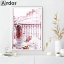 Pink Flower Balcony Tower Paris Wall Art Print by Axyaa - Nordic Canvas Painting