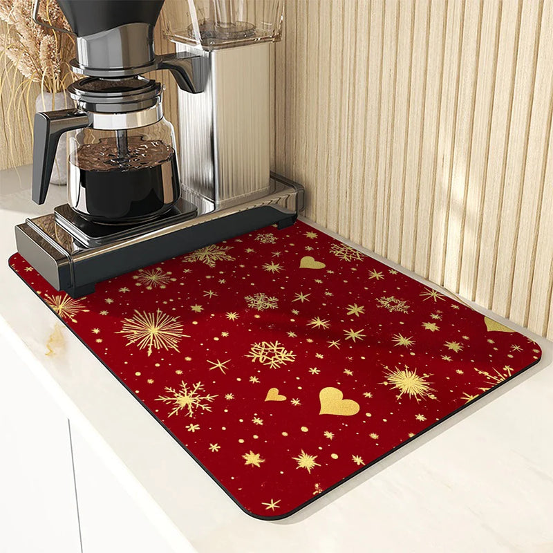 Axyaa Christmas Snow Kitchen Drying Mat - Absorbent & Antiskid Drain Pad