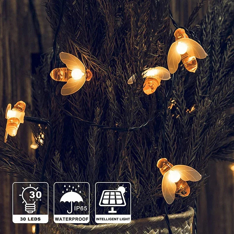 Axyaa Solar Bee String Lights: 8 Modes Outdoor Fairy Light for Garden Party Decor