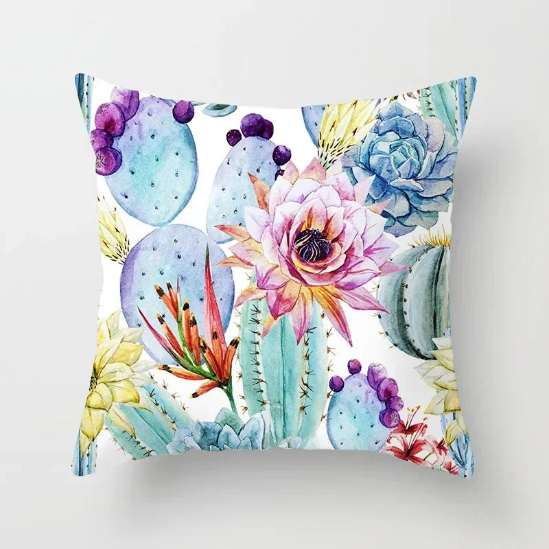 Axyaa Cactus Plants Pattern Cushion Cover Throw Pillow for Sofa Chairs