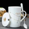 Axyaa Constellations Ceramic Mug Set with Spoon & Lid, 420ml Black Coffee Cup