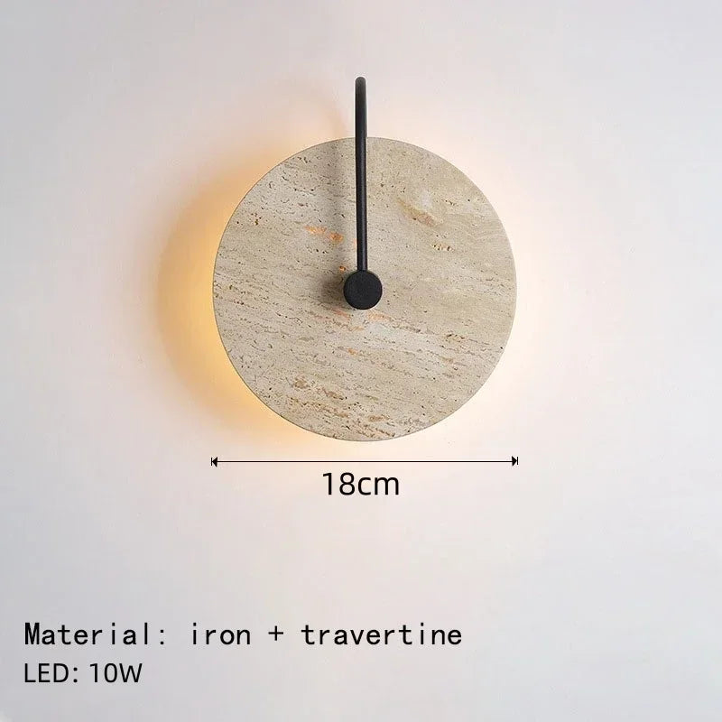 Axyaa Round Stone LED Wall Lights Black Metal Sconce Lamp
