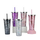 Axyaa Glitter Double Layer Sippy Cup, Large Capacity Reusable Coffee Milk Tea Cup