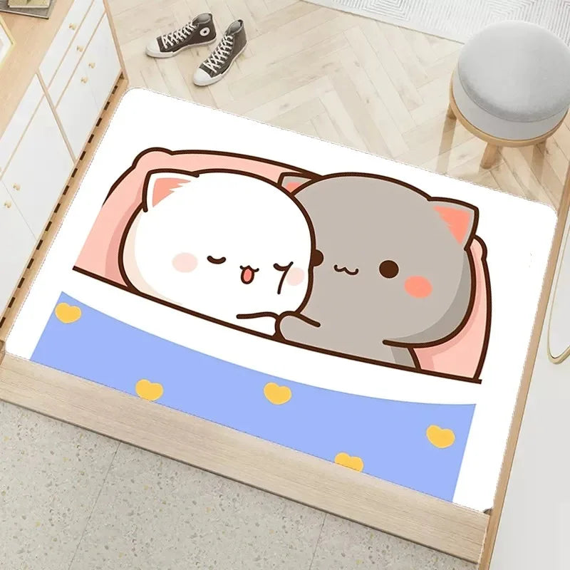 Axyaa Cute Peach Mochi Print Entrance Door Mat - Kawaii Room Decoration
