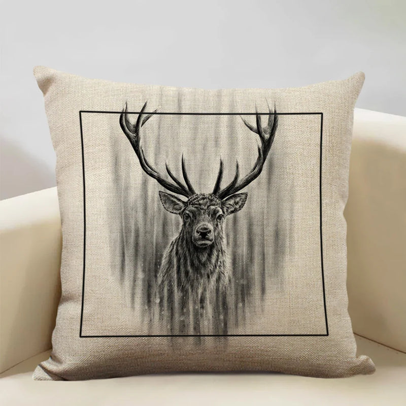Elk Animal Cushion Cover Sofa Decor Pillow Case Linen Home Decor Axyaa