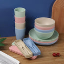 Axyaa Wheat Straw Tableware Set - 24PCS Dining Plate Bowl Cup Knife Spoon