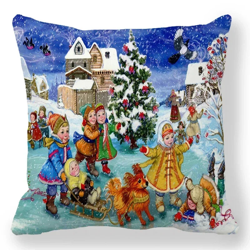 Axyaa Santa Print Pillowcase for Christmas and New Year Decor
