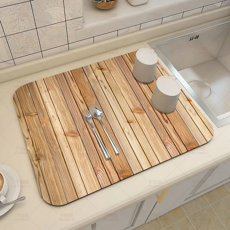 Axyaa Wood Grain Print Placemat Set for Kitchen Tableware, Coffee, and Draining Mats.