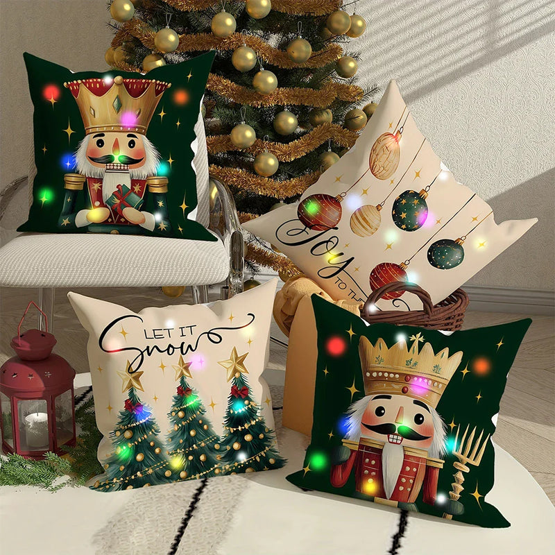 Axyaa LED Nutcracker Tree Pillowcase for Christmas Home Decor