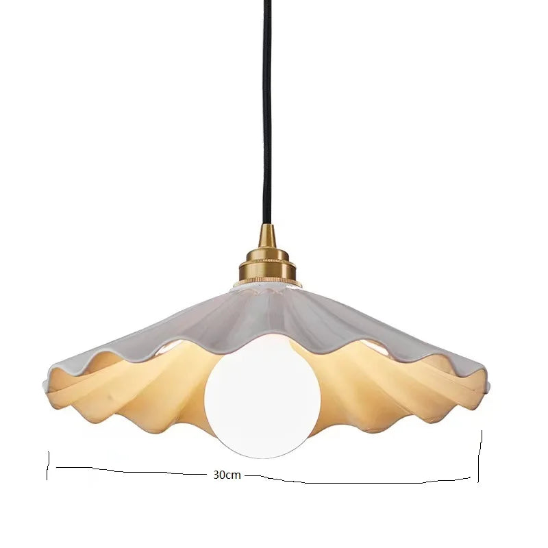 Axyaa Ceramic LED Pendant Light with Wood Copper Socket - 30CM