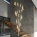 Axyaa Water Drop LED Chandelier for Revolving Stair Lighting in Luxury Villa