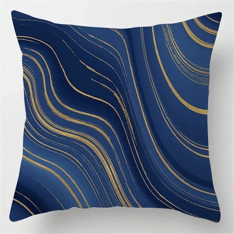Axyaa Blue Geometric Marble Pillow Cover - Decorative Throw Cushion Case
