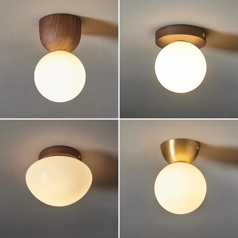 Axyaa Walnut Glass LED Ceiling Light Modern Art Decoration Fixture