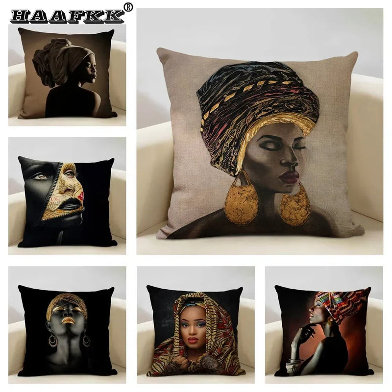 Axyaa African Lady Cushion Cover Pillow Case Sofa Decoration Linen Pillowcase