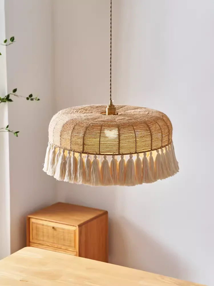 Axyaa Wabi Sabi Hemp Rope Ceiling Chandelier - Rustic Pendant Lighting for Home Decor
