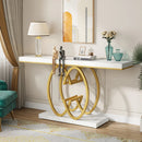 Axyaa Marble Gold Console Table, 55-Inch, Geometric Metal Base, Modern Entryway Sofa Table