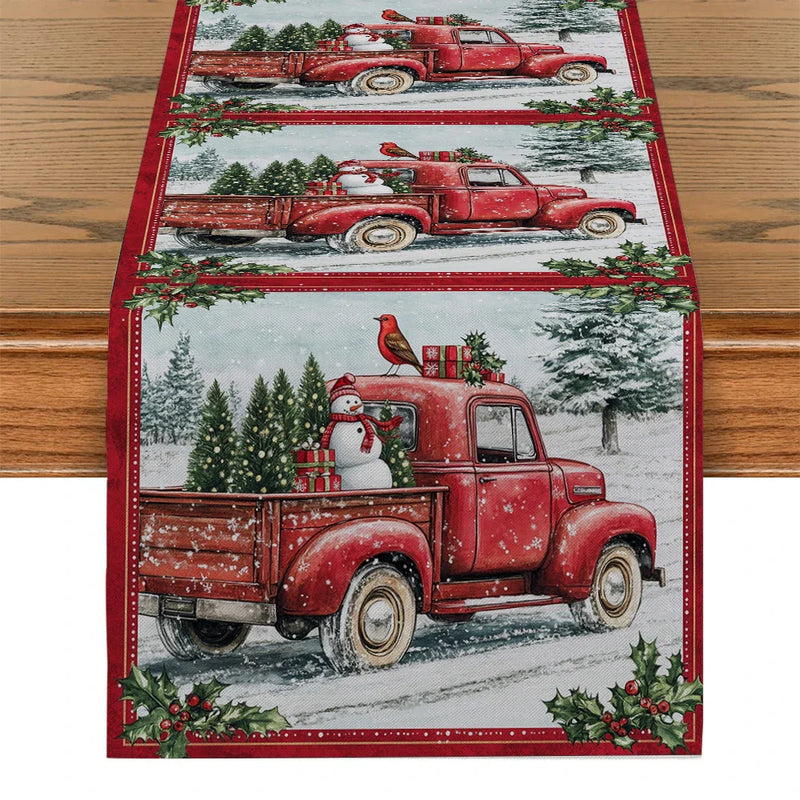 Axyaa Christmas Snow Table Runner for Farmhouse Dining Decor