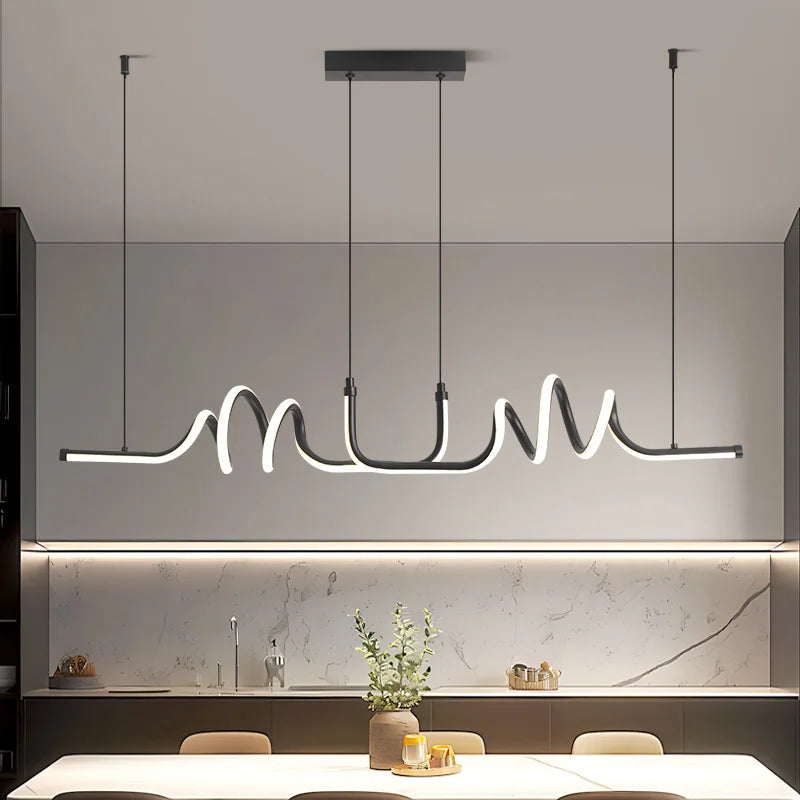 Axyaa Black LED Curved Chandelier for Dining Room, Kitchen, Living Room