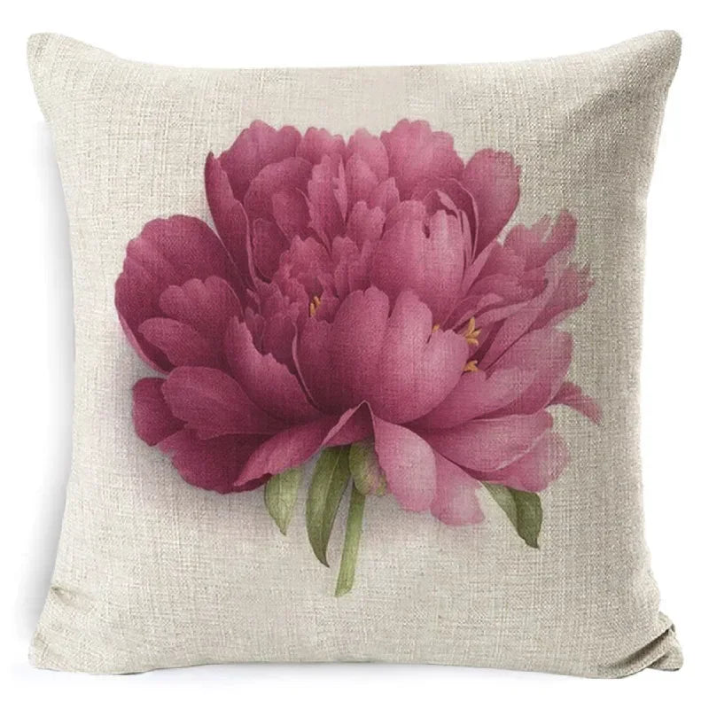 Axyaa Rose Print Cushion Cover 45*45cm Linen Decorative Pillowcase for Living Room