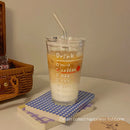 Axyaa Cute Korean Glass Water Bottle with Straw, Lid: 480ml Breakfast Glass Cups