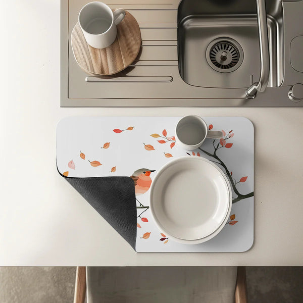 Axyaa Watercolor Twig Drying Mat - Quick Drain Pad for Kitchen and Bathroom