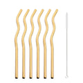 Axyaa Wave Line Stainless Steel Drinking Straws - 6Pcs Smoothie Juice Cocktail Straws
