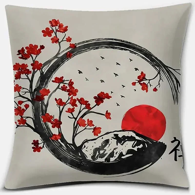 Axyaa Bonsai Zen Stone Pattern Pillowcase Square Decor Home Office Living Room