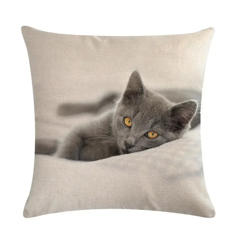 Axyaa Cat Printed Cotton Linen Cushion Cover 45x45cm